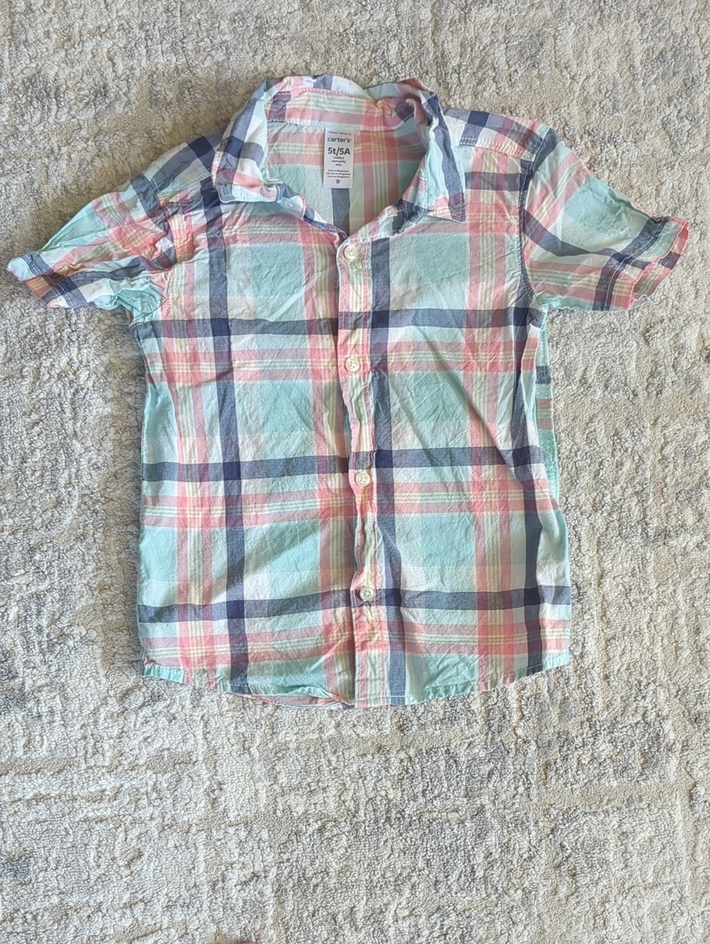 Carter's Pastel Plaid Short Sleeve Button-Up Shirt Size 5T